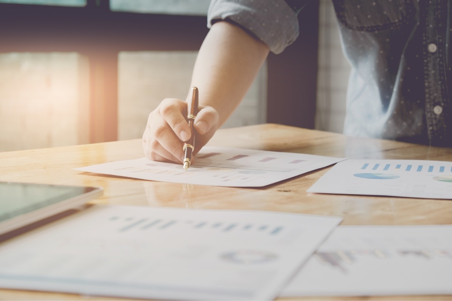 Person drafting financial documents